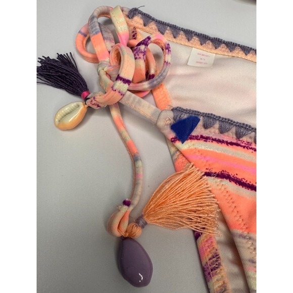 Victorias Secret Swim Bikini Set Halter Top Seashell Tassel Size Medium Striped - Picture 4 of 13